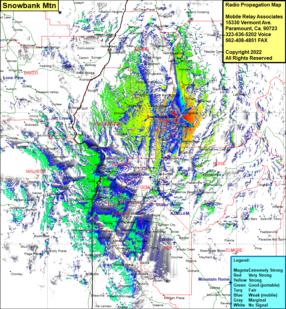 heat map radio coverage Snowbank Mtn